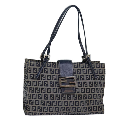 FENDI Zucchino Canvas Mamma Baguette Hand Bag Navy81442