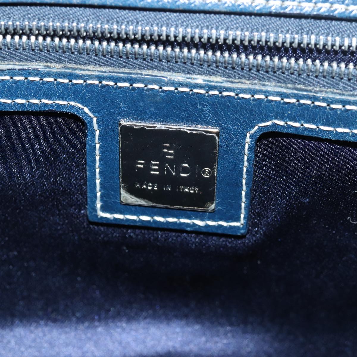 FENDI Zucchino Canvas Mamma Baguette Hand Bag Navy81442