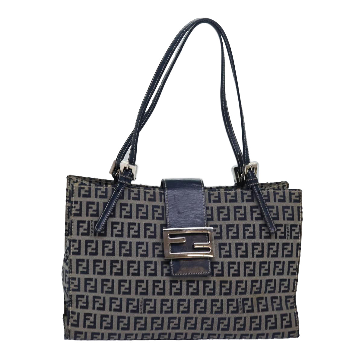 FENDI Zucchino Canvas Mamma Baguette Hand Bag Navy81442
