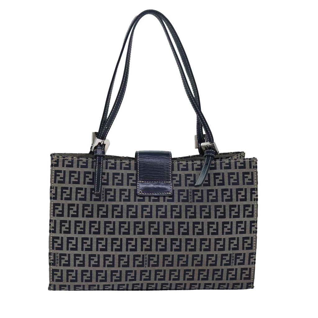 FENDI Zucchino Canvas Mamma Baguette Hand Bag Navy81442