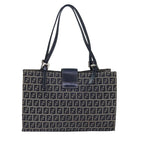 FENDI Zucchino Canvas Mamma Baguette Hand Bag Navy81442