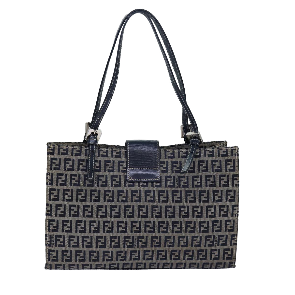 FENDI Zucchino Canvas Mamma Baguette Hand Bag Navy81442