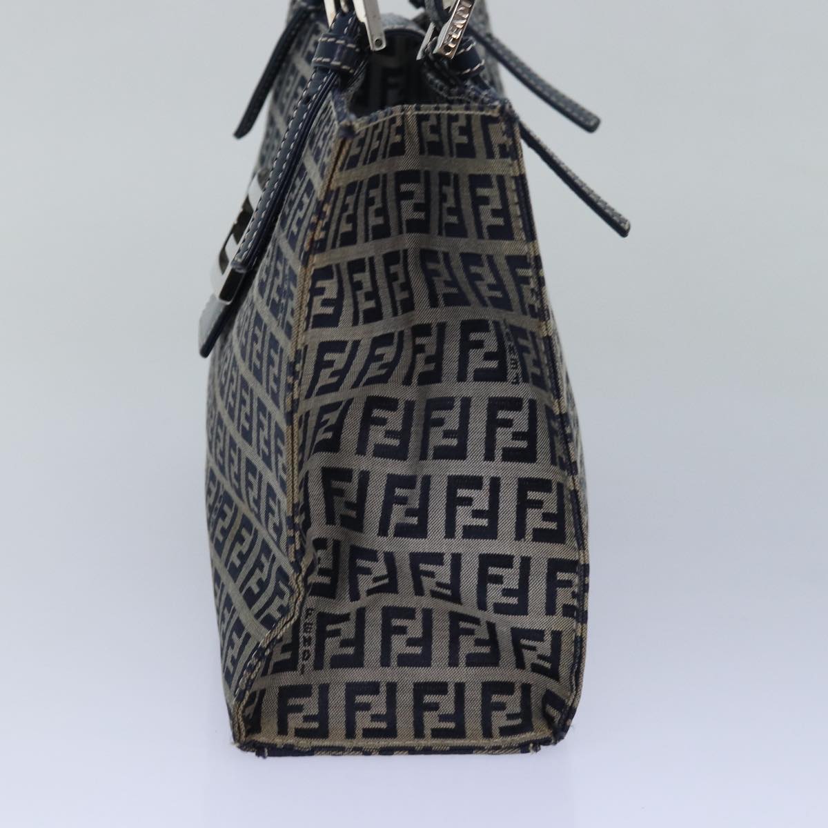 FENDI Zucchino Canvas Mamma Baguette Hand Bag Navy81442