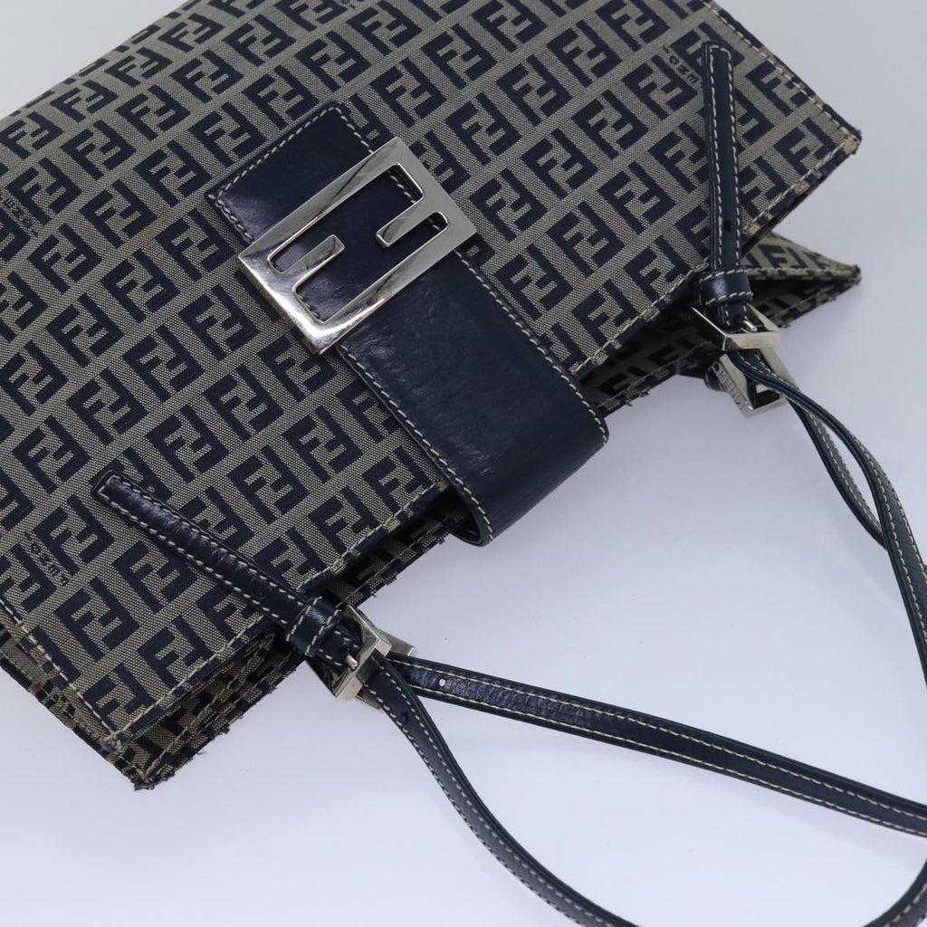 FENDI Zucchino Canvas Mamma Baguette Hand Bag Navy81442