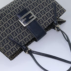 FENDI Zucchino Canvas Mamma Baguette Hand Bag Navy81442