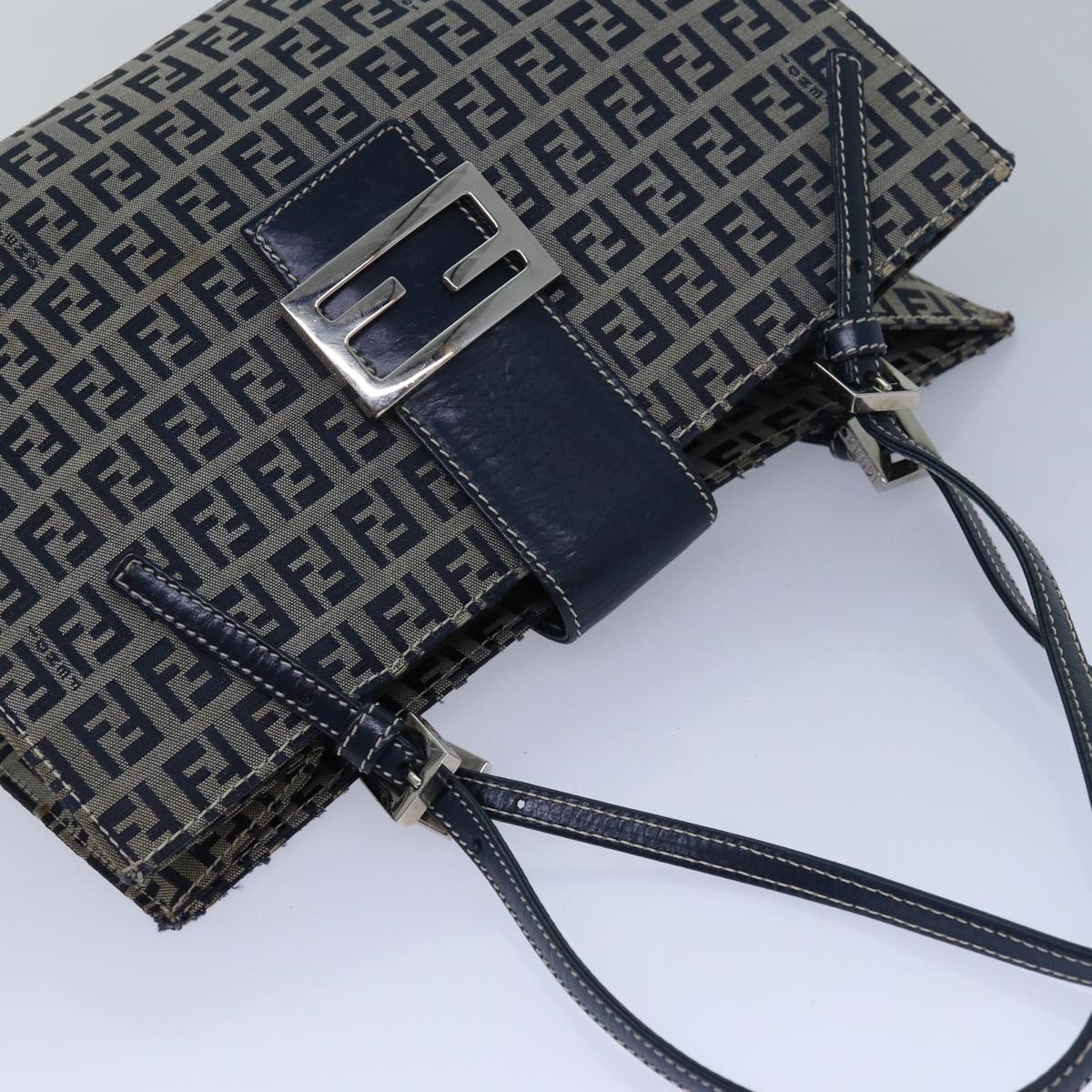 FENDI Zucchino Canvas Mamma Baguette Hand Bag Navy81442