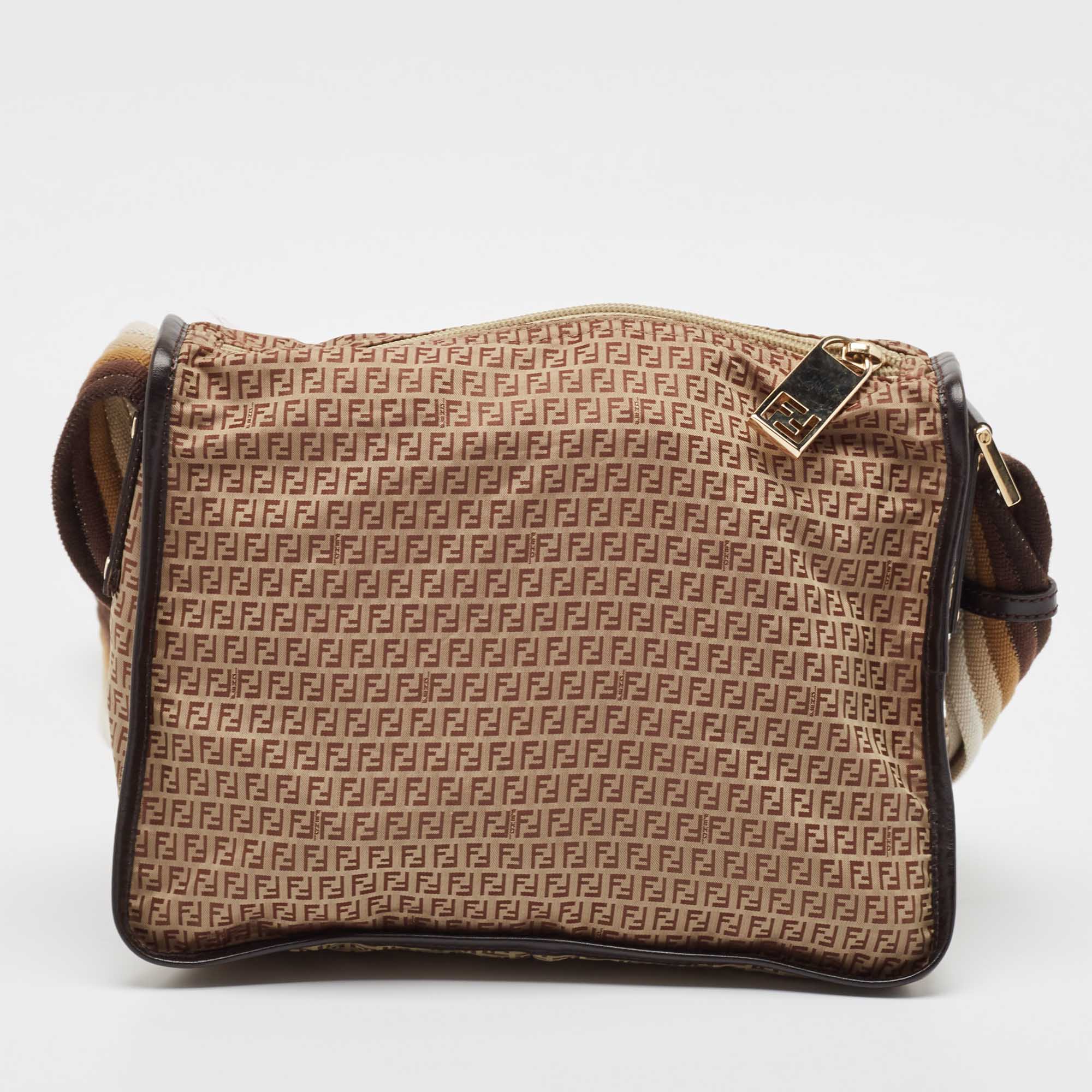Fendi Beige/brown Zucchino Nylon And Leather Messenger Bag