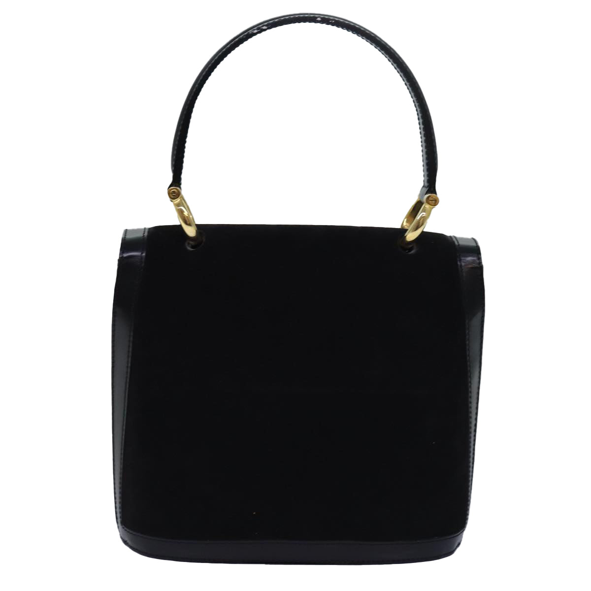CELINE Hand Bag Suede Leather Black Auth 81635