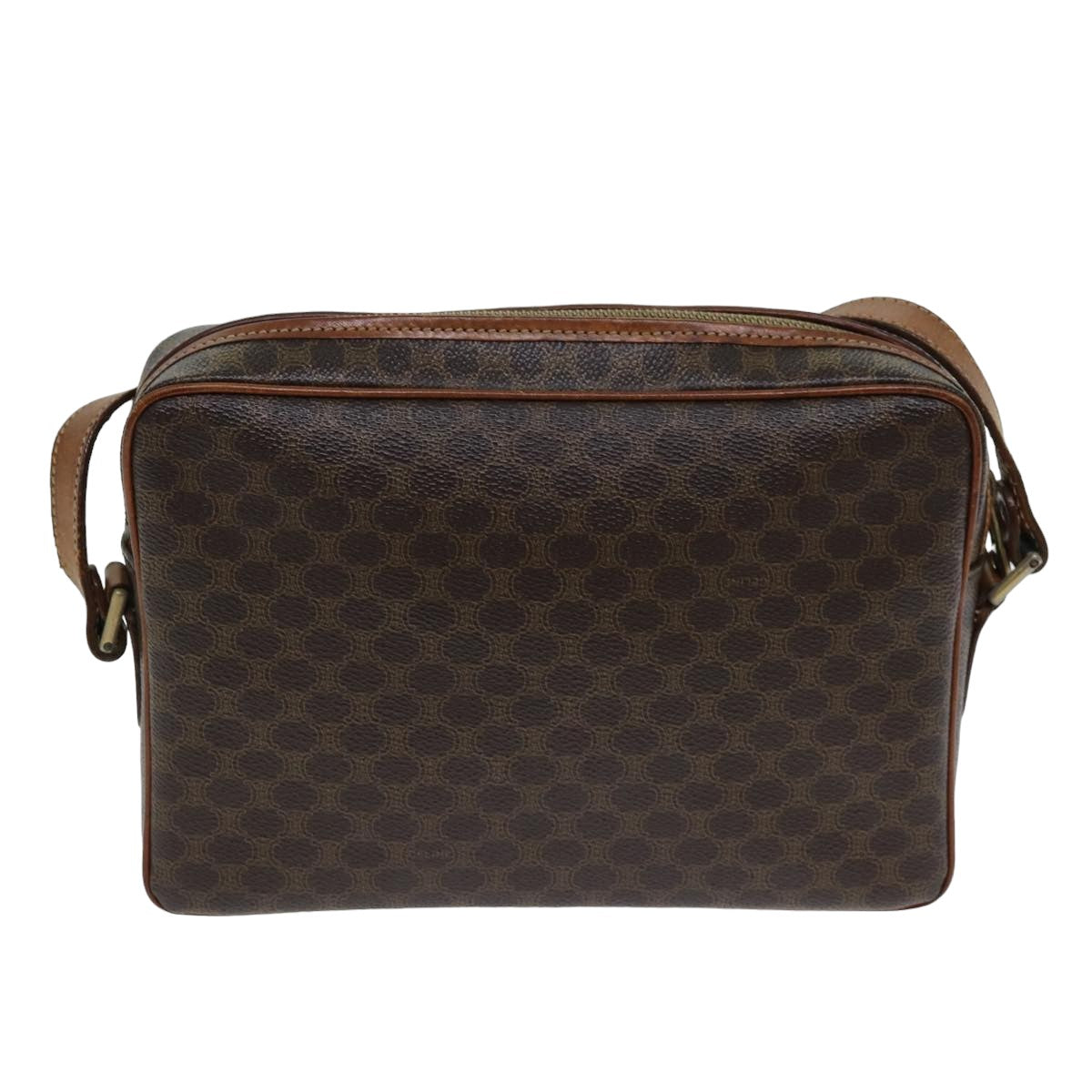 CELINE Macadam Canvas Shoulder Bag PVC Leather Brown Auth 81638