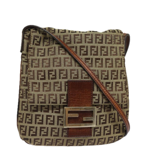 FENDI Zucchino Canvas Mamma Baguette Shoulder Bag Brown 8BT07581642