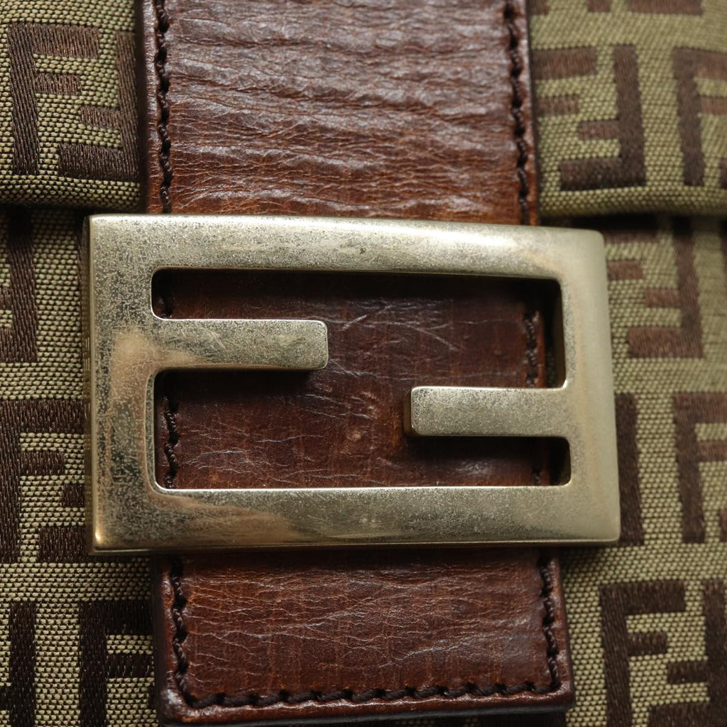 FENDI Zucchino Canvas Mamma Baguette Shoulder Bag Brown 8BT07581642