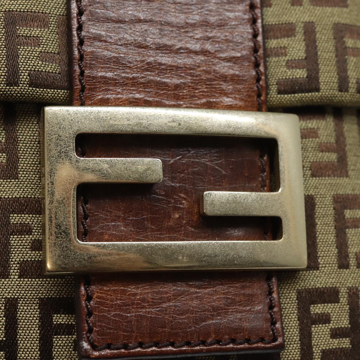 FENDI Zucchino Canvas Mamma Baguette Shoulder Bag Brown 8BT07581642