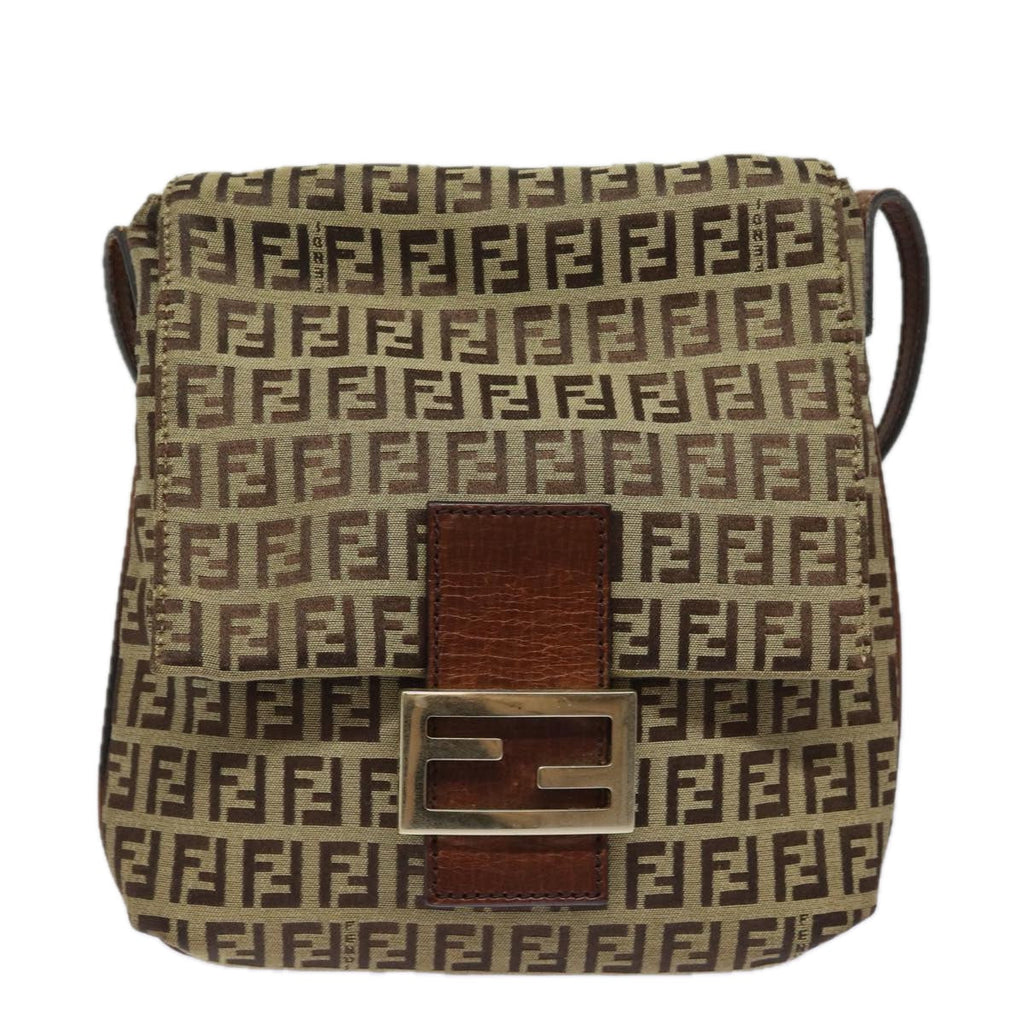 FENDI Zucchino Canvas Mamma Baguette Shoulder Bag Brown 8BT07581642