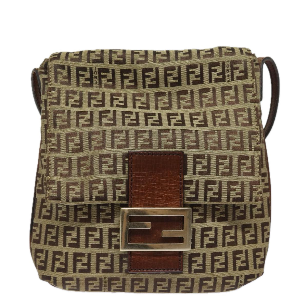 FENDI Zucchino Canvas Mamma Baguette Shoulder Bag Brown 8BT07581642