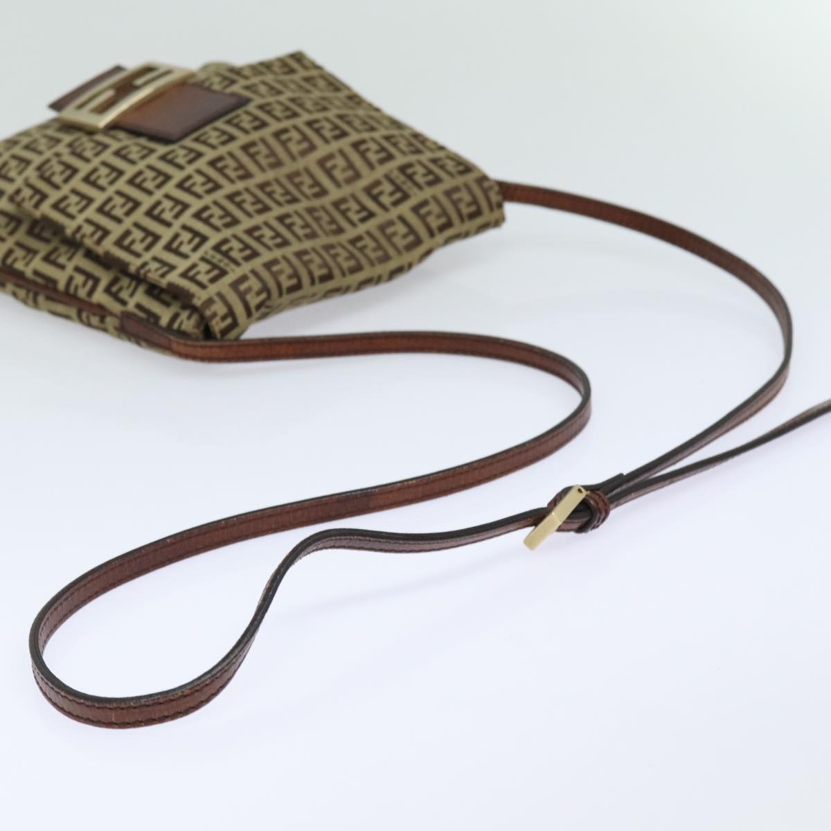 FENDI Zucchino Canvas Mamma Baguette Shoulder Bag Brown 8BT07581642