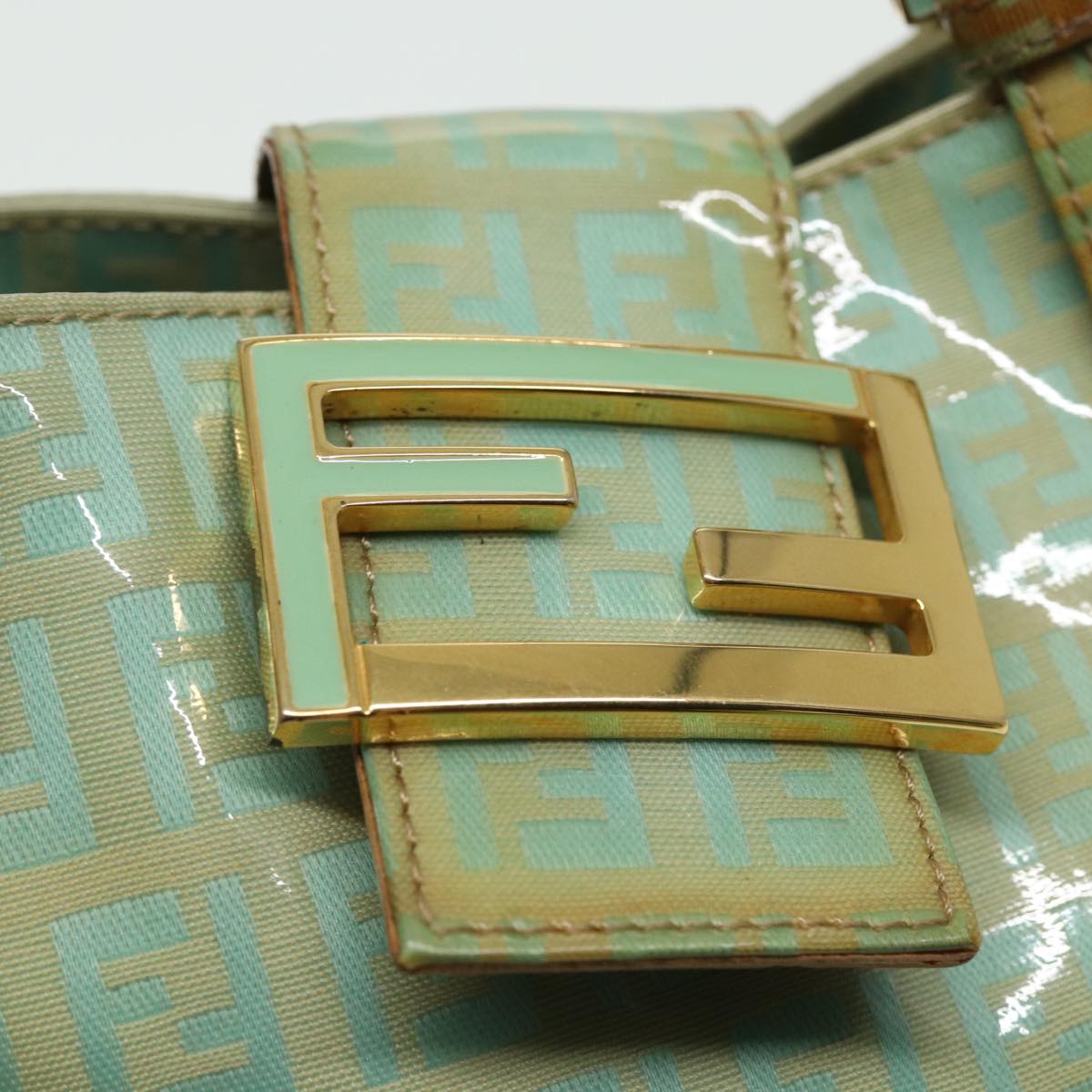 FENDI Zucchino Canvas Mamma Baguette Hand Bag Light Blue 2679581643