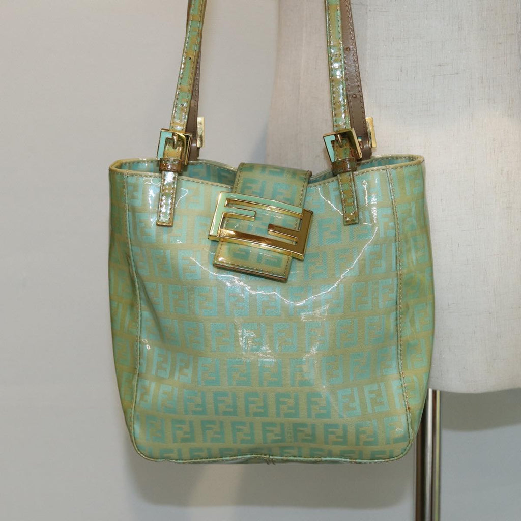 FENDI Zucchino Canvas Mamma Baguette Hand Bag Light Blue 2679581643