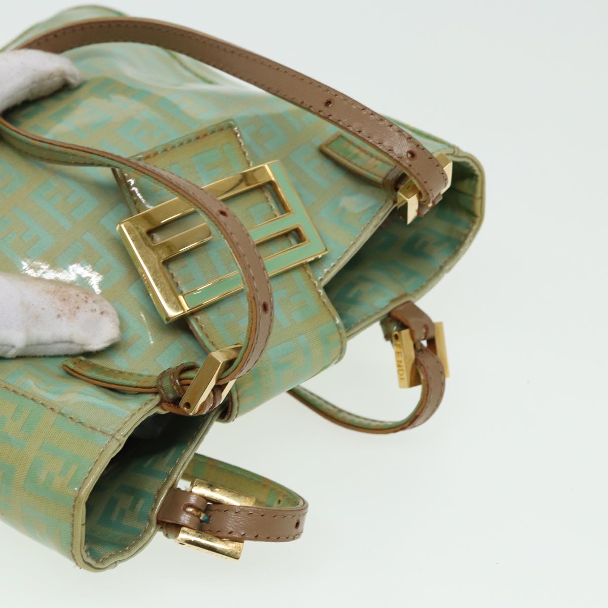 FENDI Zucchino Canvas Mamma Baguette Hand Bag Light Blue 2679581643