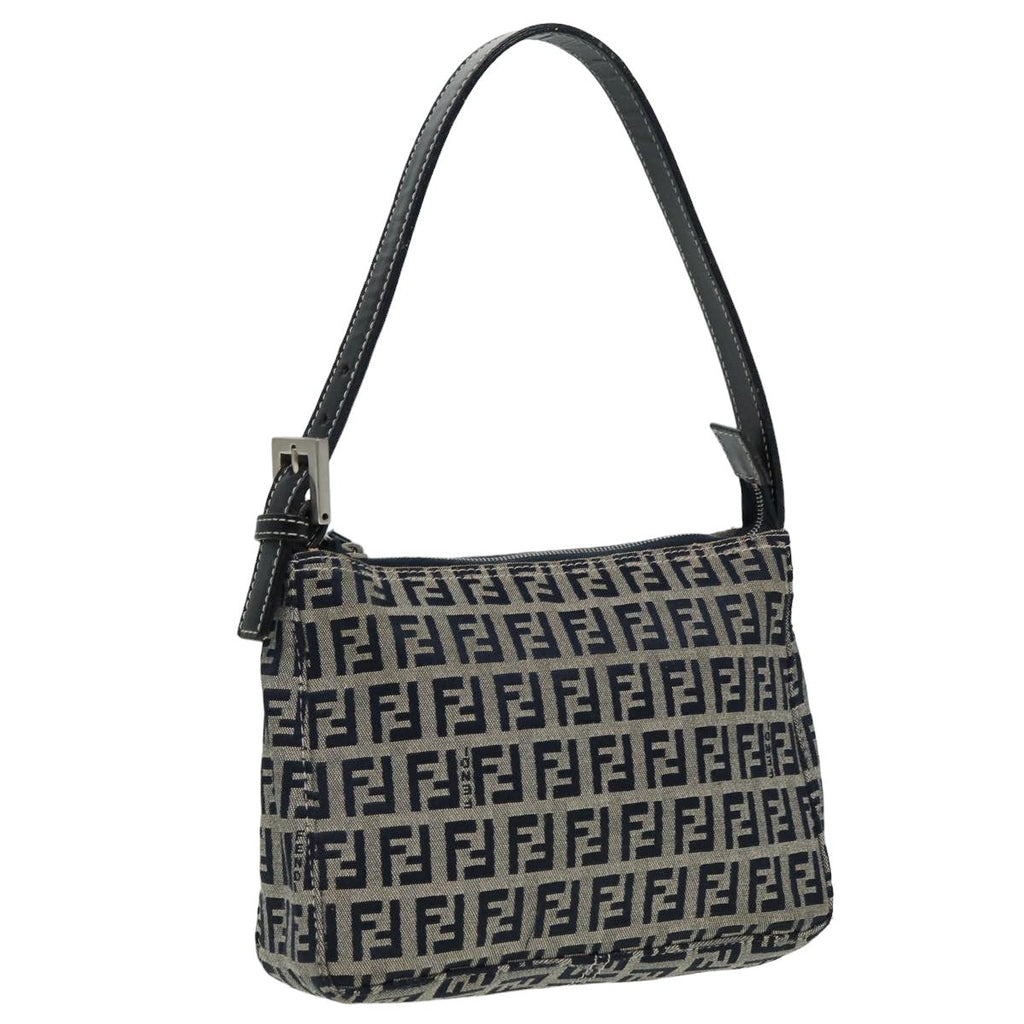 FENDI Zucchino Canvas Mamma Baguette Hand Bag Navy81644