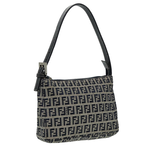 FENDI Zucchino Canvas Mamma Baguette Hand Bag Navy81644