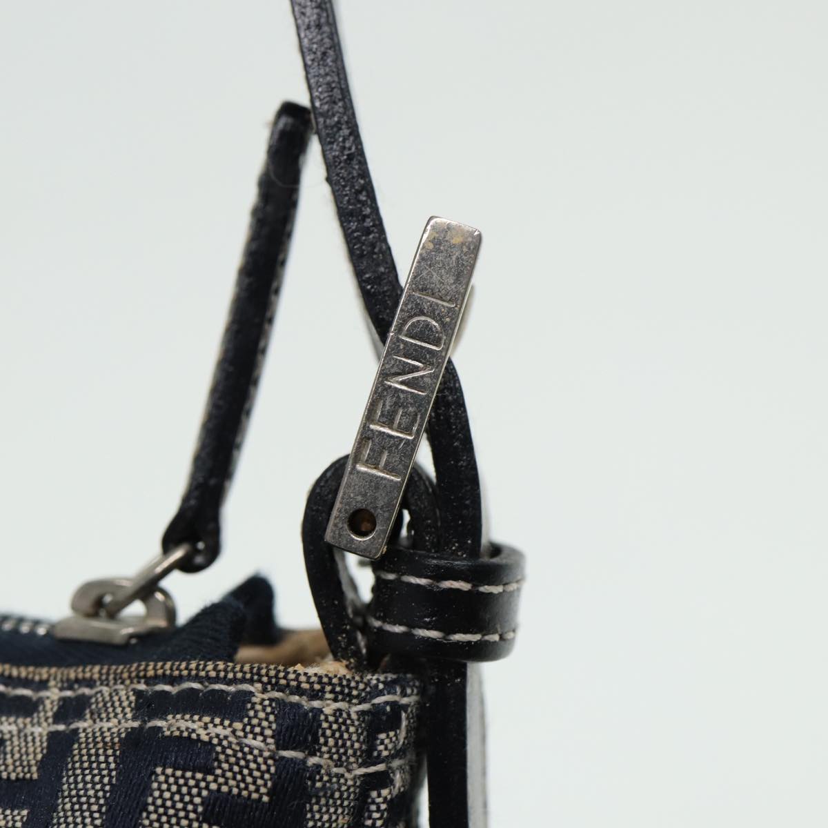 FENDI Zucchino Canvas Mamma Baguette Hand Bag Navy81644