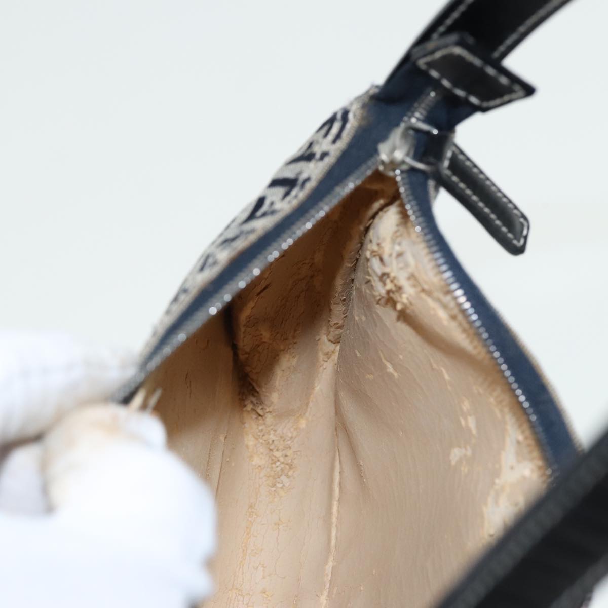 FENDI Zucchino Canvas Mamma Baguette Hand Bag Navy81644