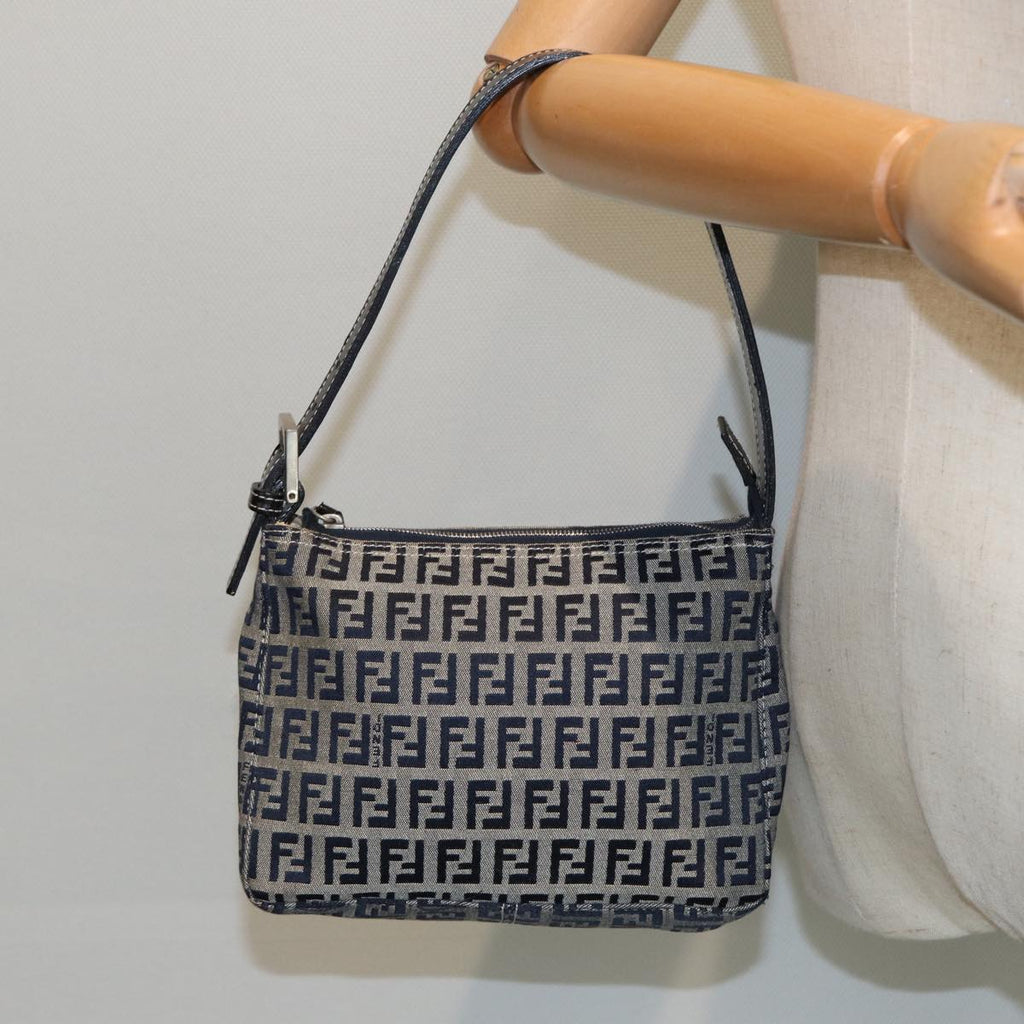 FENDI Zucchino Canvas Mamma Baguette Hand Bag Navy81644