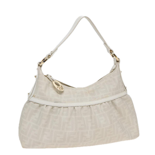 FENDI Zucca Canvas Shoulder Bag PVC Leather White 8BR44881645