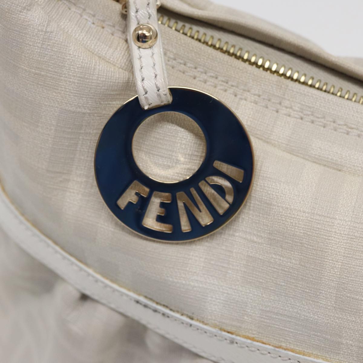 FENDI Zucca Canvas Shoulder Bag PVC Leather White 8BR44881645