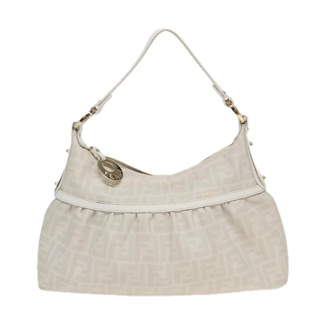 FENDI Zucca Canvas Shoulder Bag PVC Leather White 8BR44881645