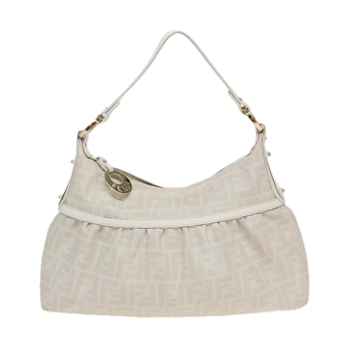 FENDI Zucca Canvas Shoulder Bag PVC Leather White 8BR44881645