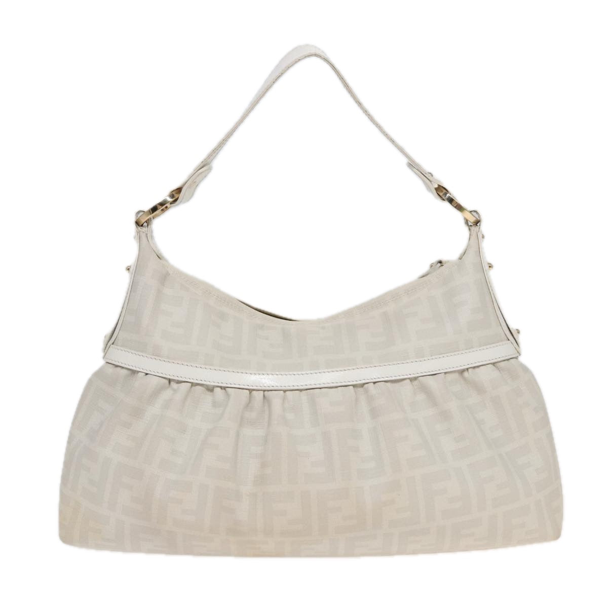 FENDI Zucca Canvas Shoulder Bag PVC Leather White 8BR44881645