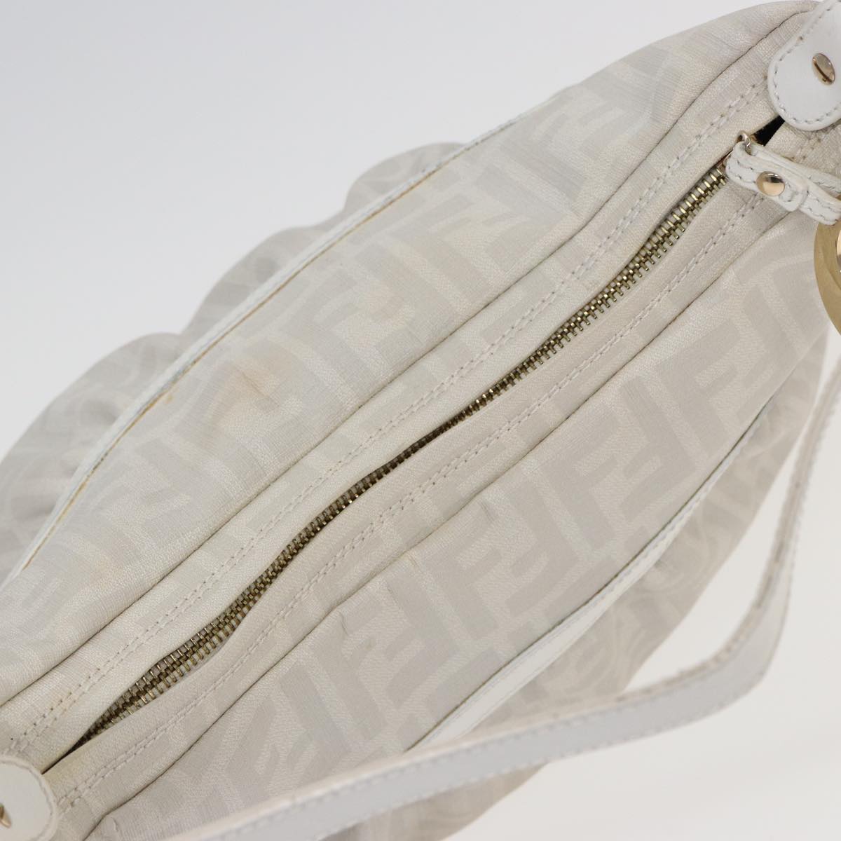 FENDI Zucca Canvas Shoulder Bag PVC Leather White 8BR44881645