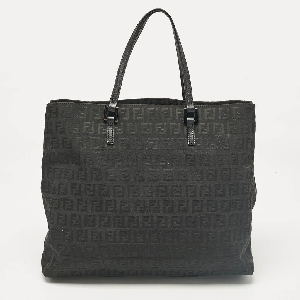 Fendi Black Zucchino Fabric And Leather Tote