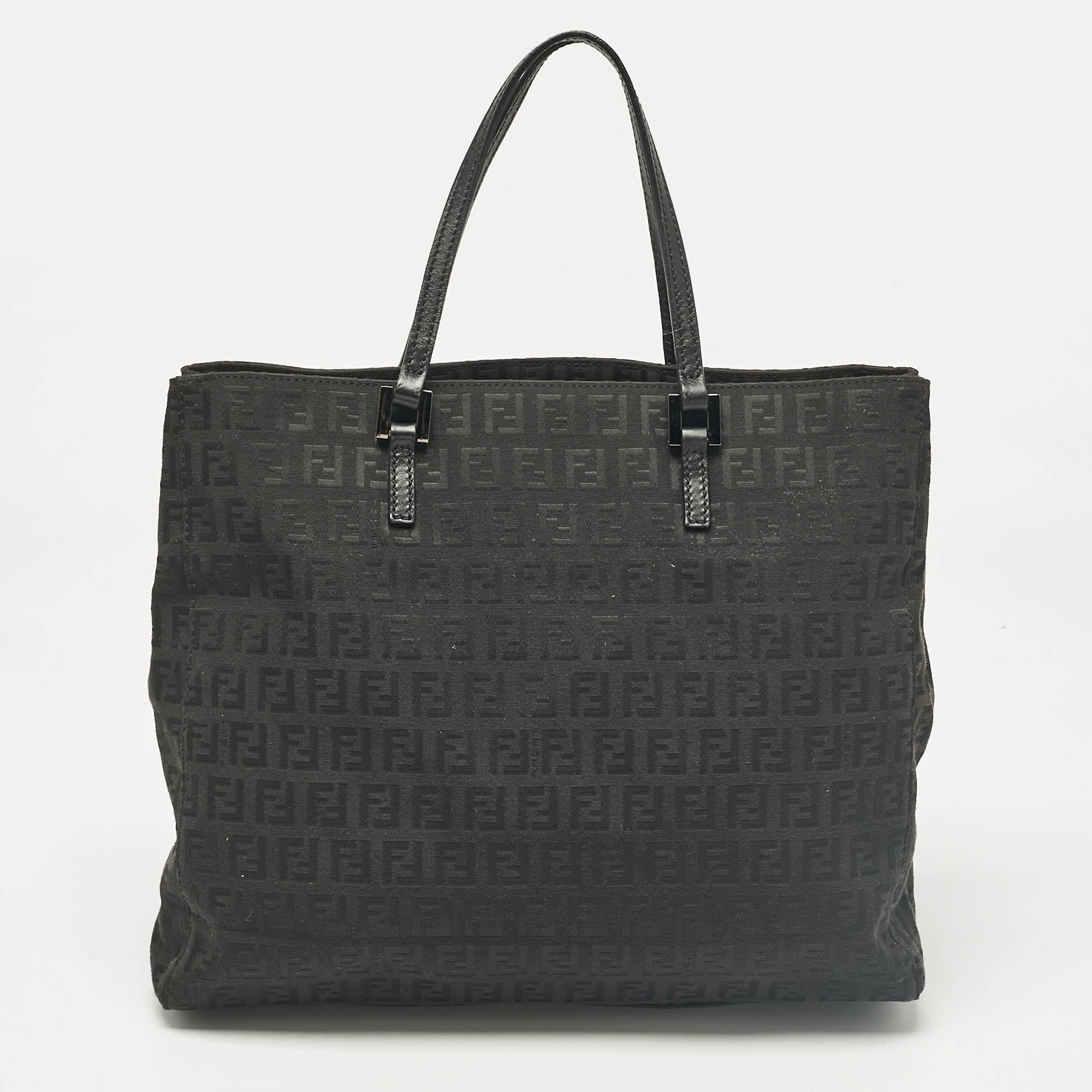 Fendi Black Zucchino Fabric And Leather Tote