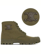 CELINE Patapans Canvas Lace-up Worker Boots Green