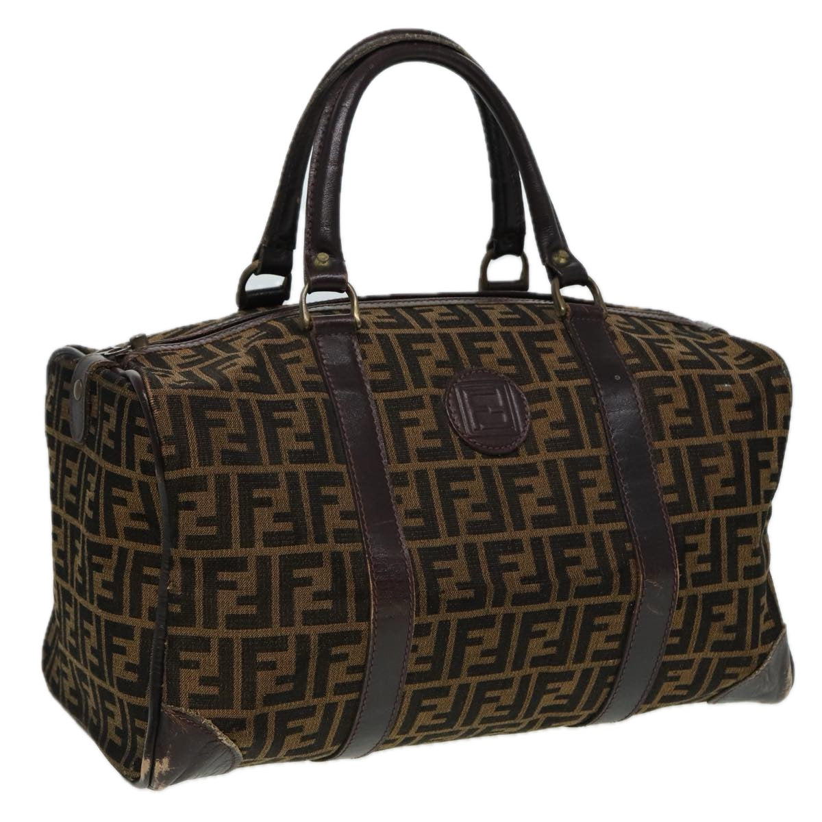 FENDI Zucca Canvas Boston Bag Brown Black81784
