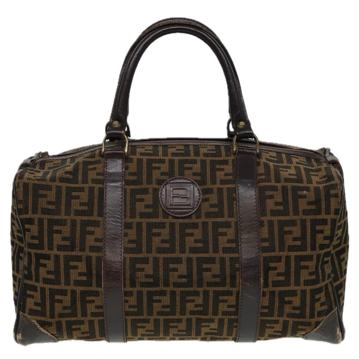 FENDI Zucca Canvas Boston Bag Brown Black81784