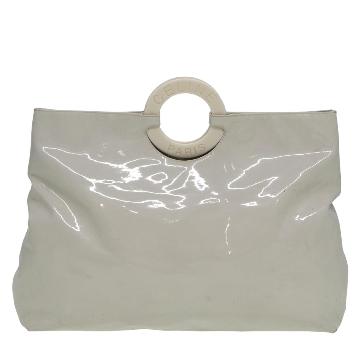 CELINE Circle Hand Bag Enamel White Auth 81830