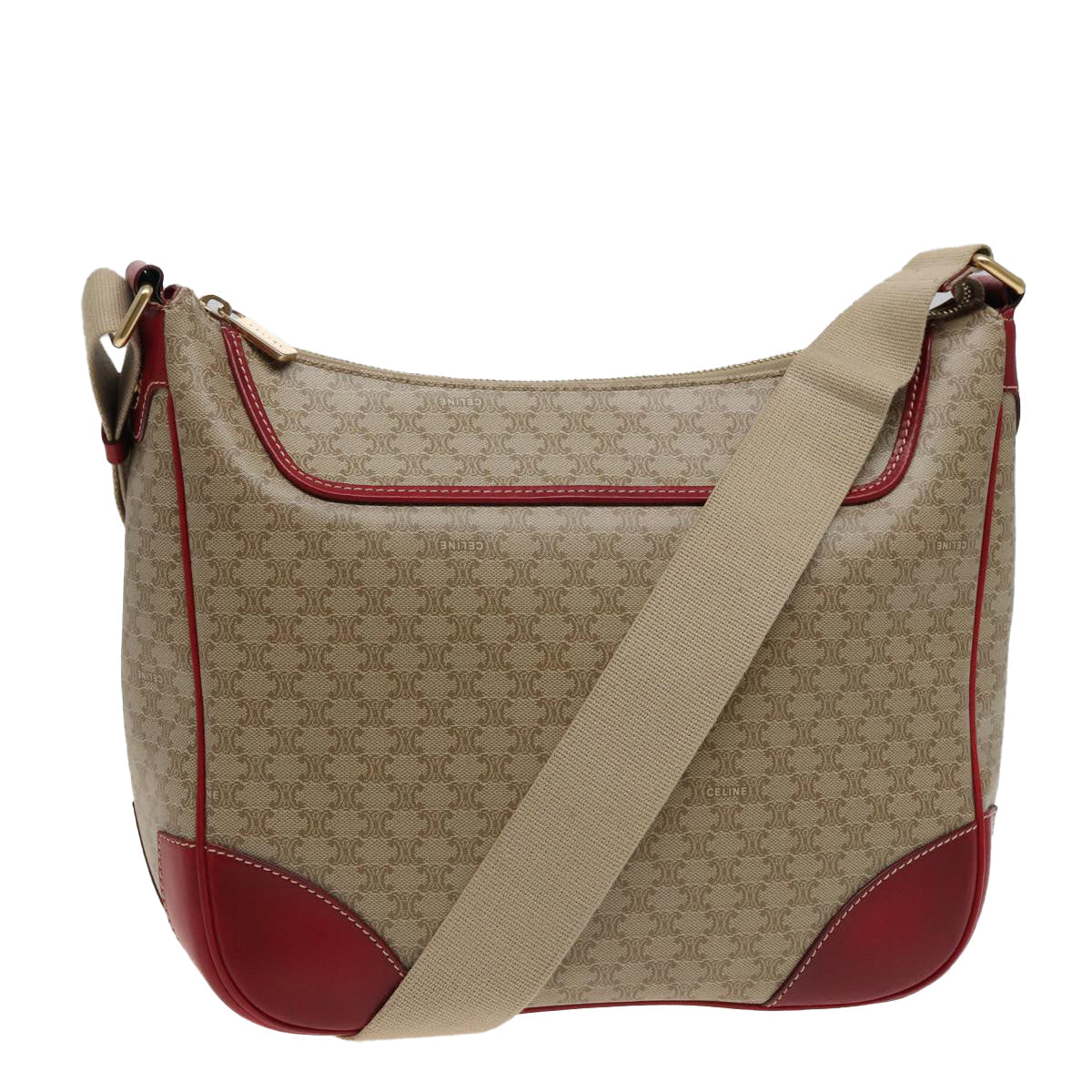 CELINE Macadam Canvas Shoulder Bag PVC Leather Beige Red  81863