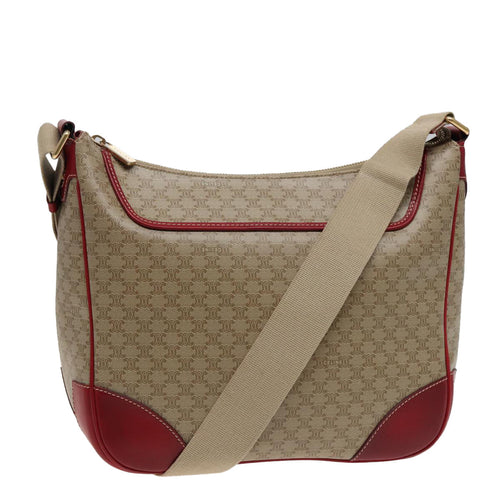 CELINE Macadam Canvas Shoulder Bag PVC Leather Beige Red  81863