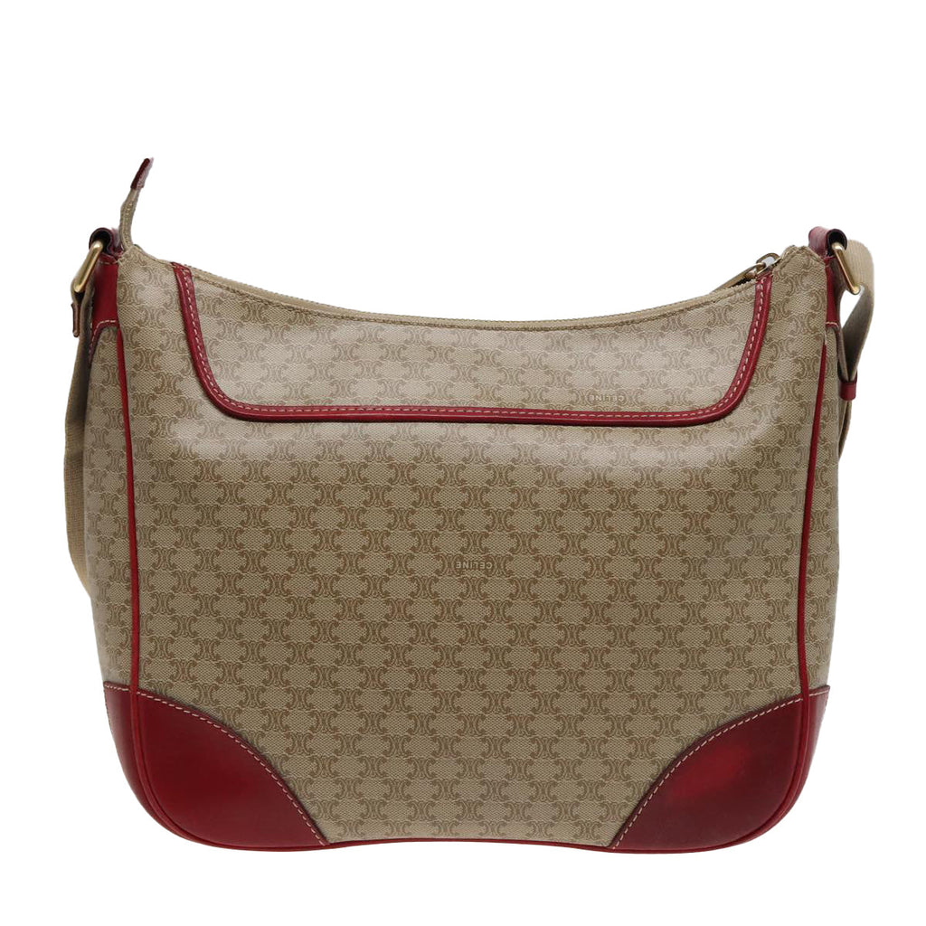 CELINE Macadam Canvas Shoulder Bag PVC Leather Beige Red  81863