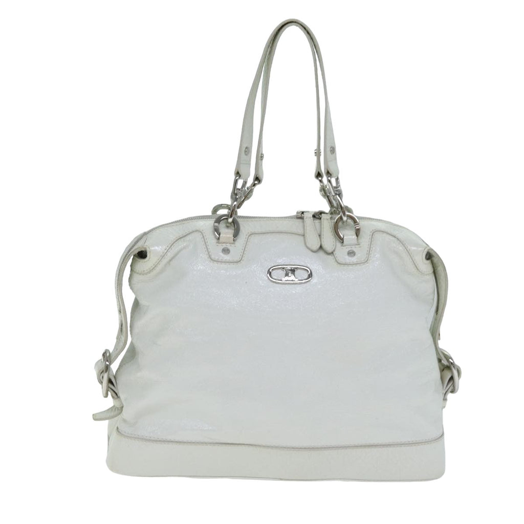 CELINE Hand Bag Enamel White Auth 81909