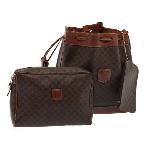 CELINE Macadam Canvas Clutch Bag Shoulder Bag PVC Leather 2Set Brown  81986