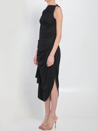 BOTTEGA VENETA Draped Midi Dress with Unique Shoulder Detail