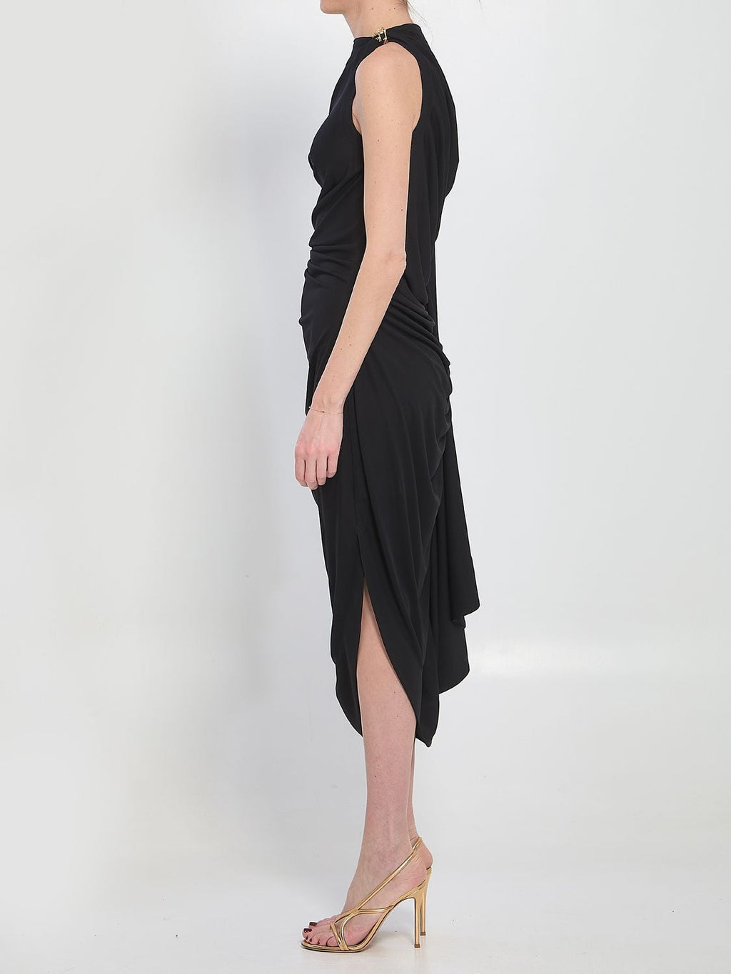 BOTTEGA VENETA Draped Midi Dress with Unique Shoulder Detail