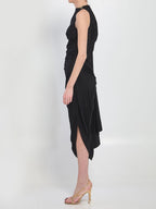 BOTTEGA VENETA Draped Midi Dress with Unique Shoulder Detail