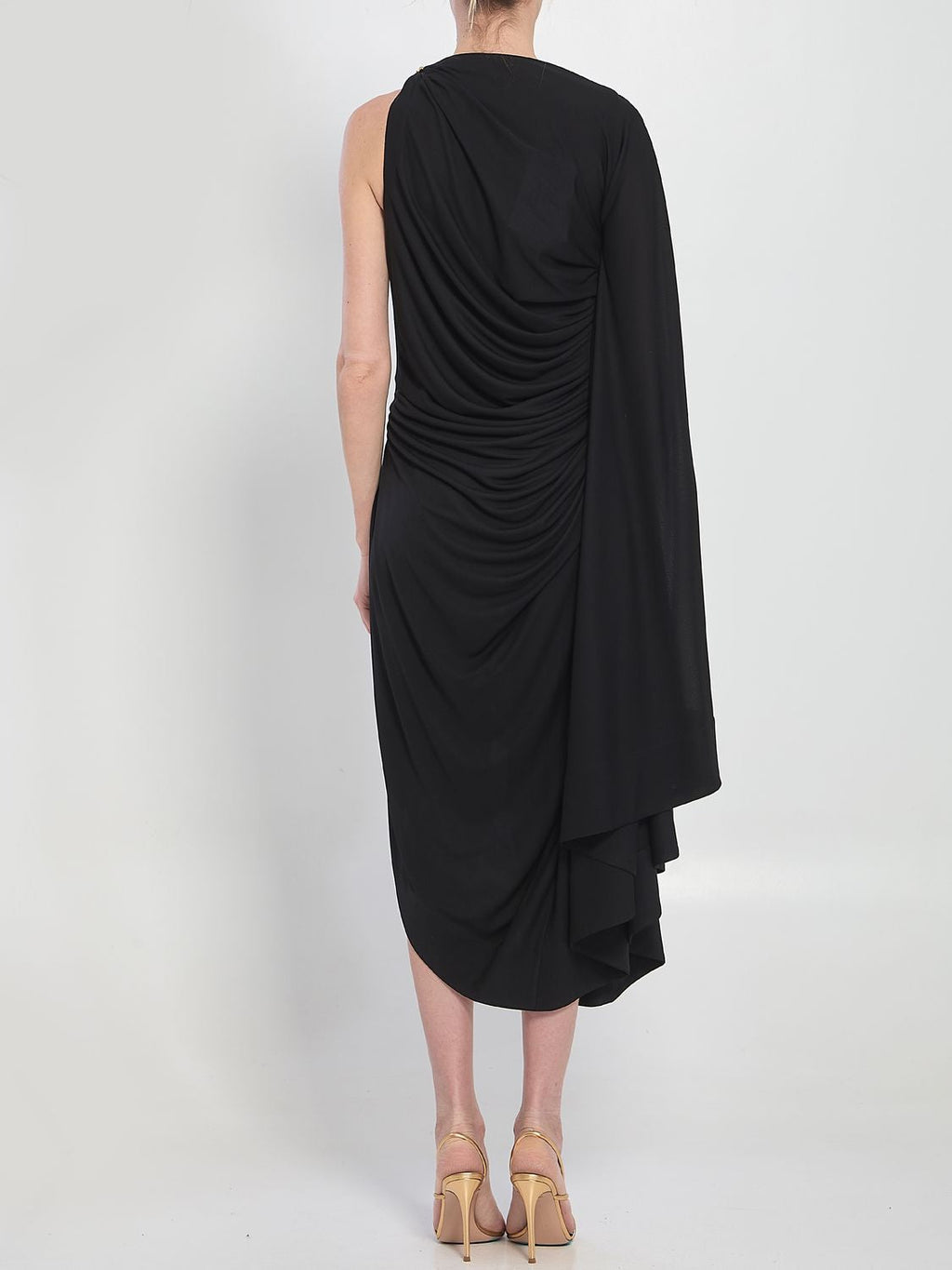 BOTTEGA VENETA Draped Midi Dress with Unique Shoulder Detail