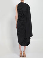 BOTTEGA VENETA Draped Midi Dress with Unique Shoulder Detail