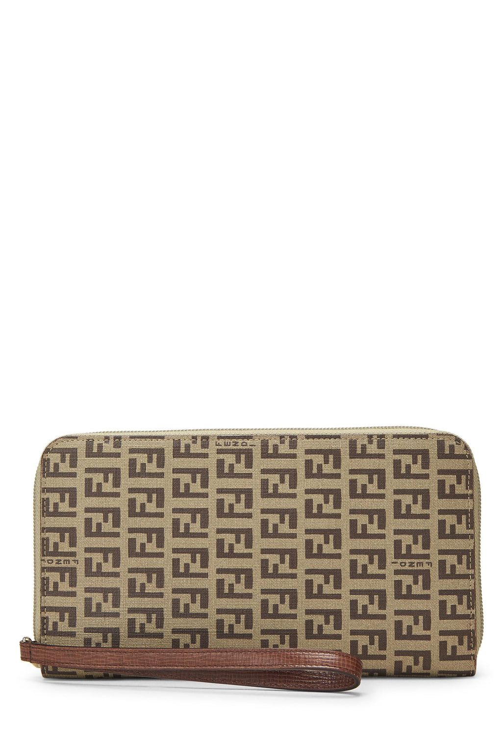 Fendi,  Brown Zucchino Coated Canvas Zip Around Wallet, Brown